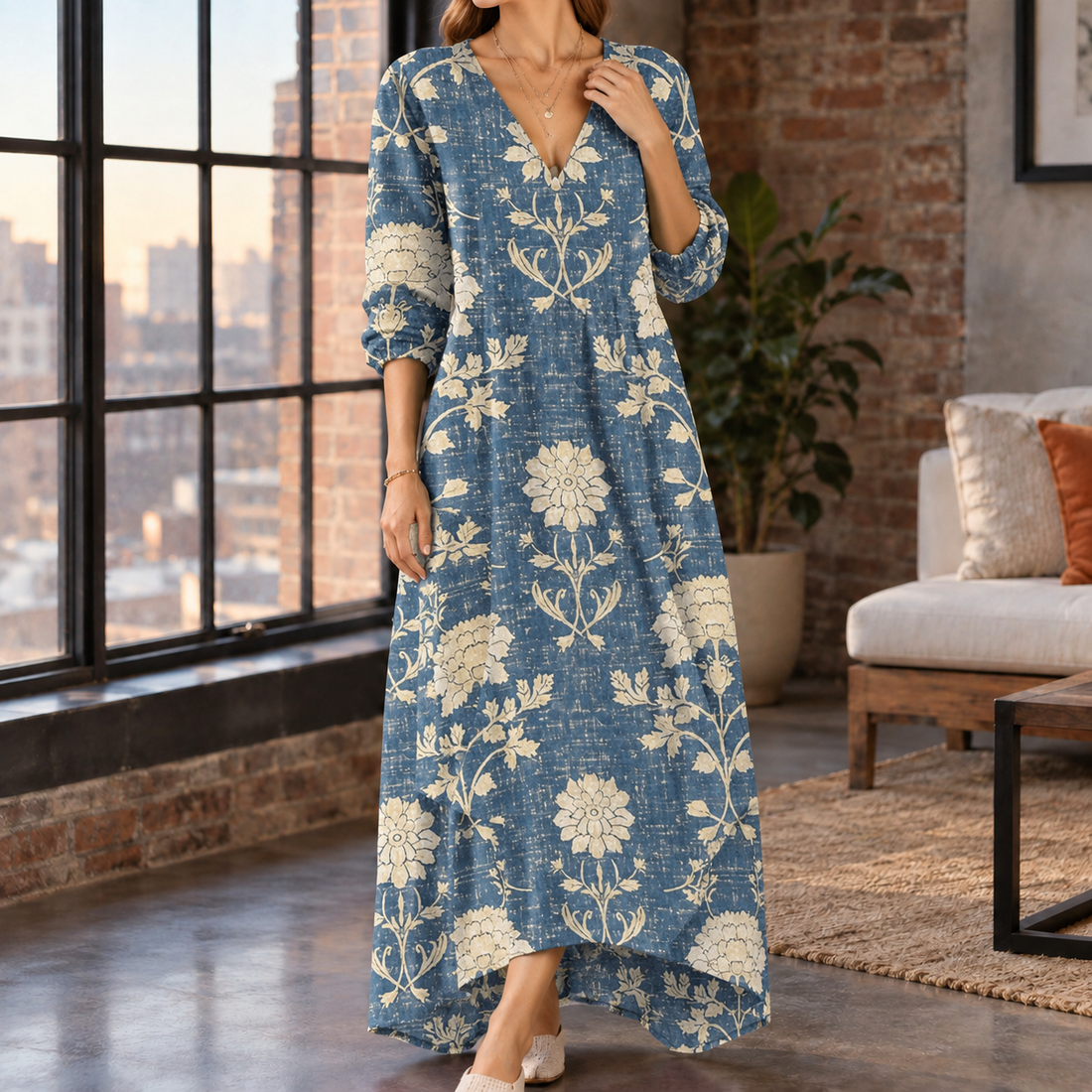 Natalie-Jade Relaxed Maxi Dress - Blue Floral