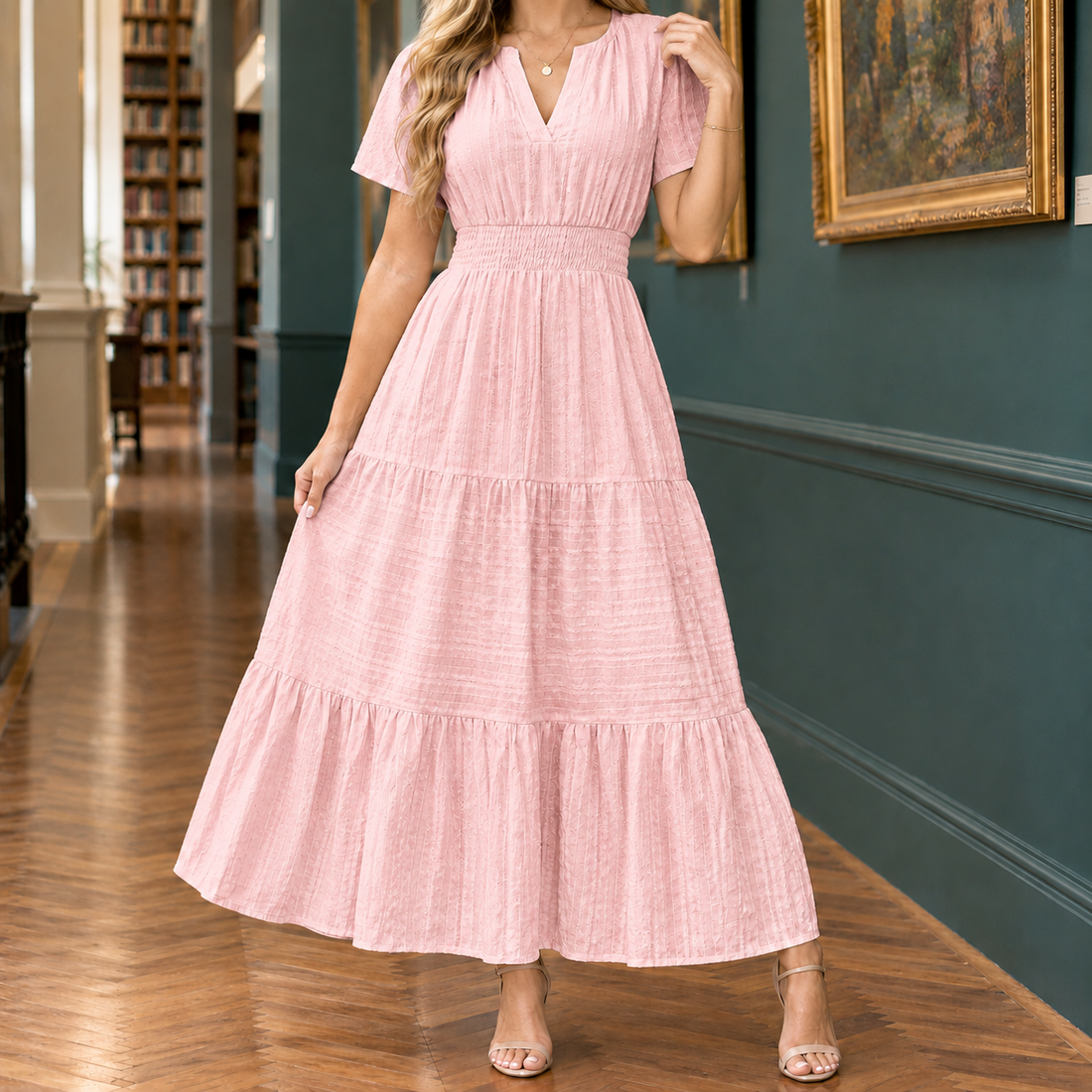 Sabina-Skye Tiered Midi Dress - Pink