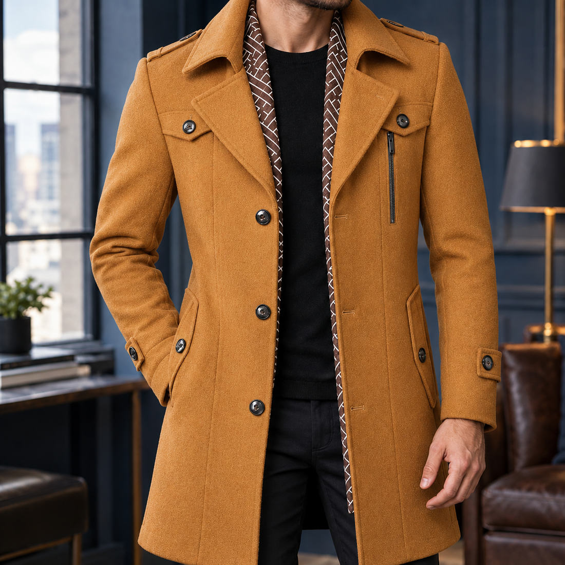 Gaspard Tailored Wool Coat - Yellow