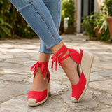 Cardini Lace-Up Wedges - Red