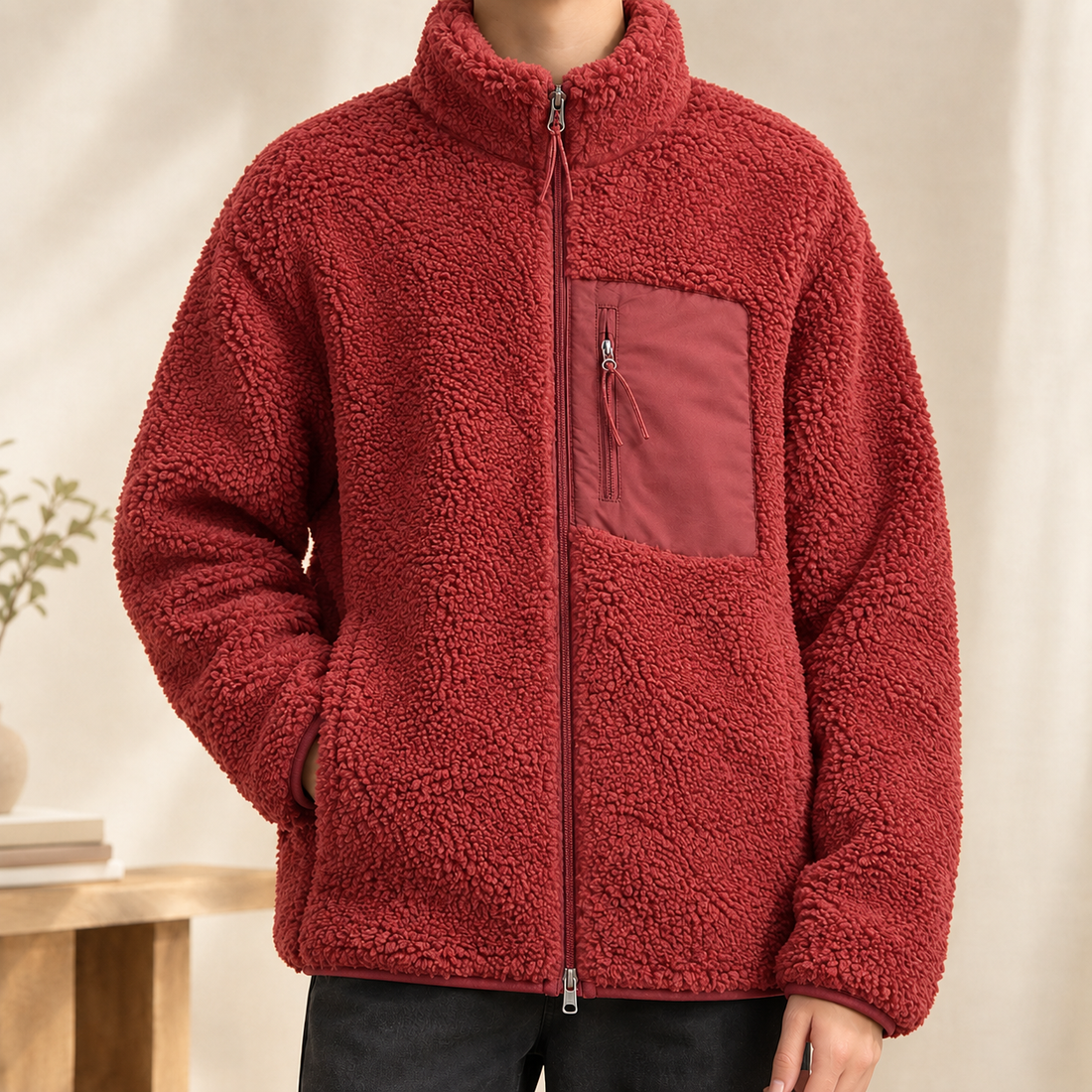 Knox Textured Zip Jacket - Red