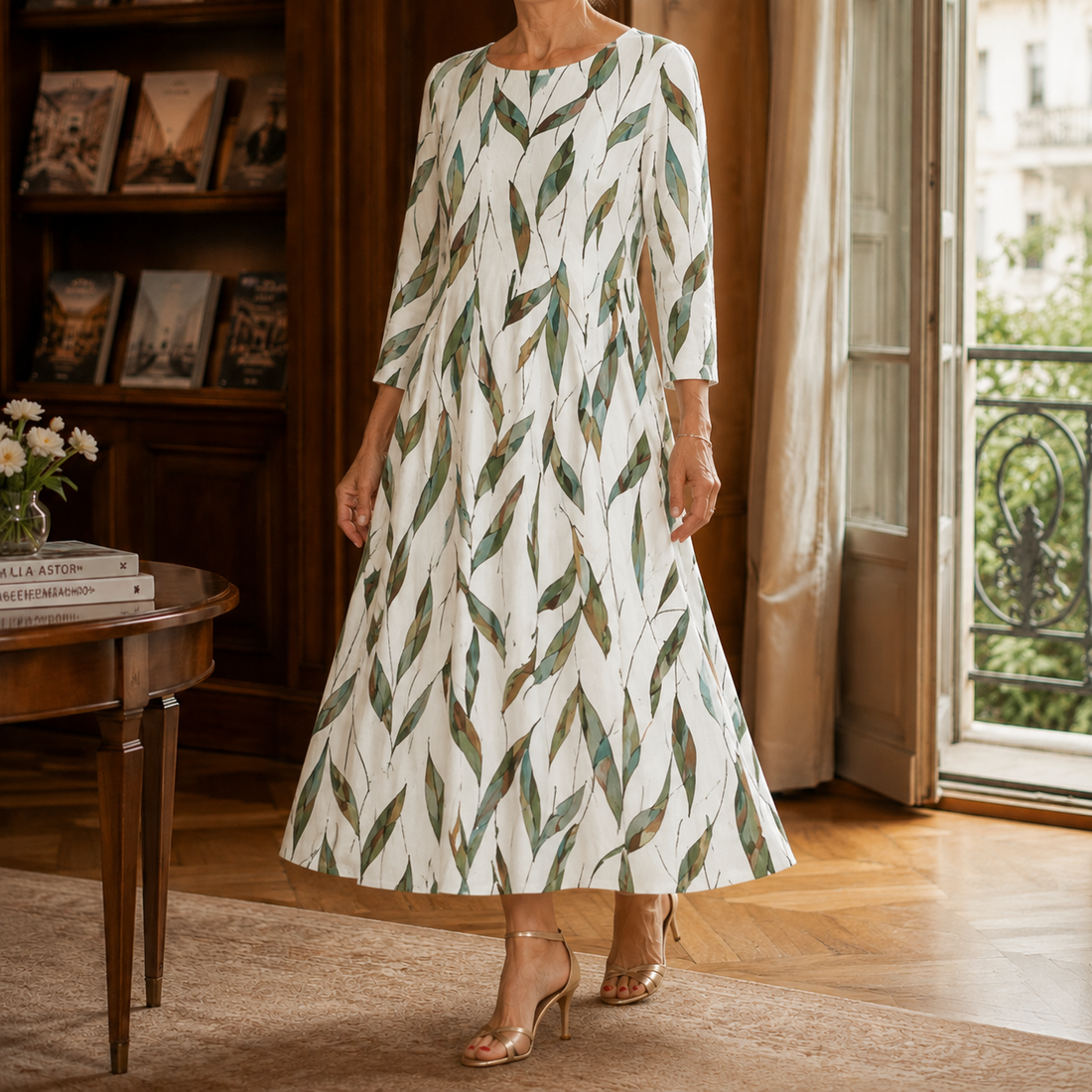 Honora-Pearl Floral Midi Dress - White/green