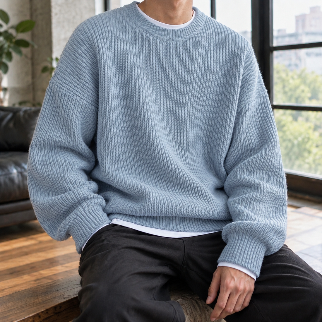 Knox Ribbed Sweater - Light Blue