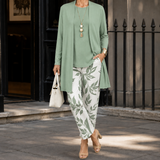 Ingrid-Belle Printed Pants Set - Green & White