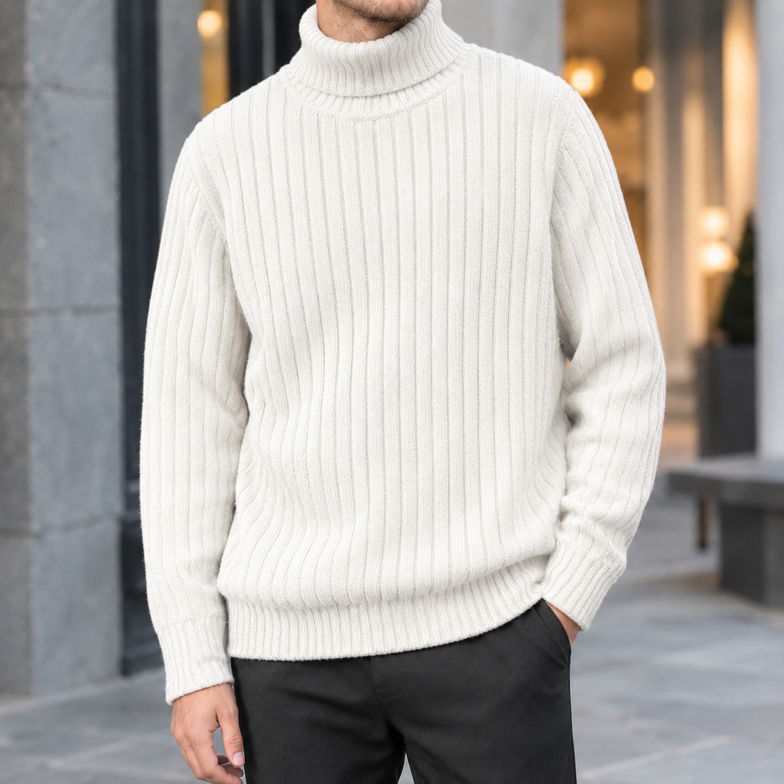 Matteo Ribbed Turtleneck Sweater - White