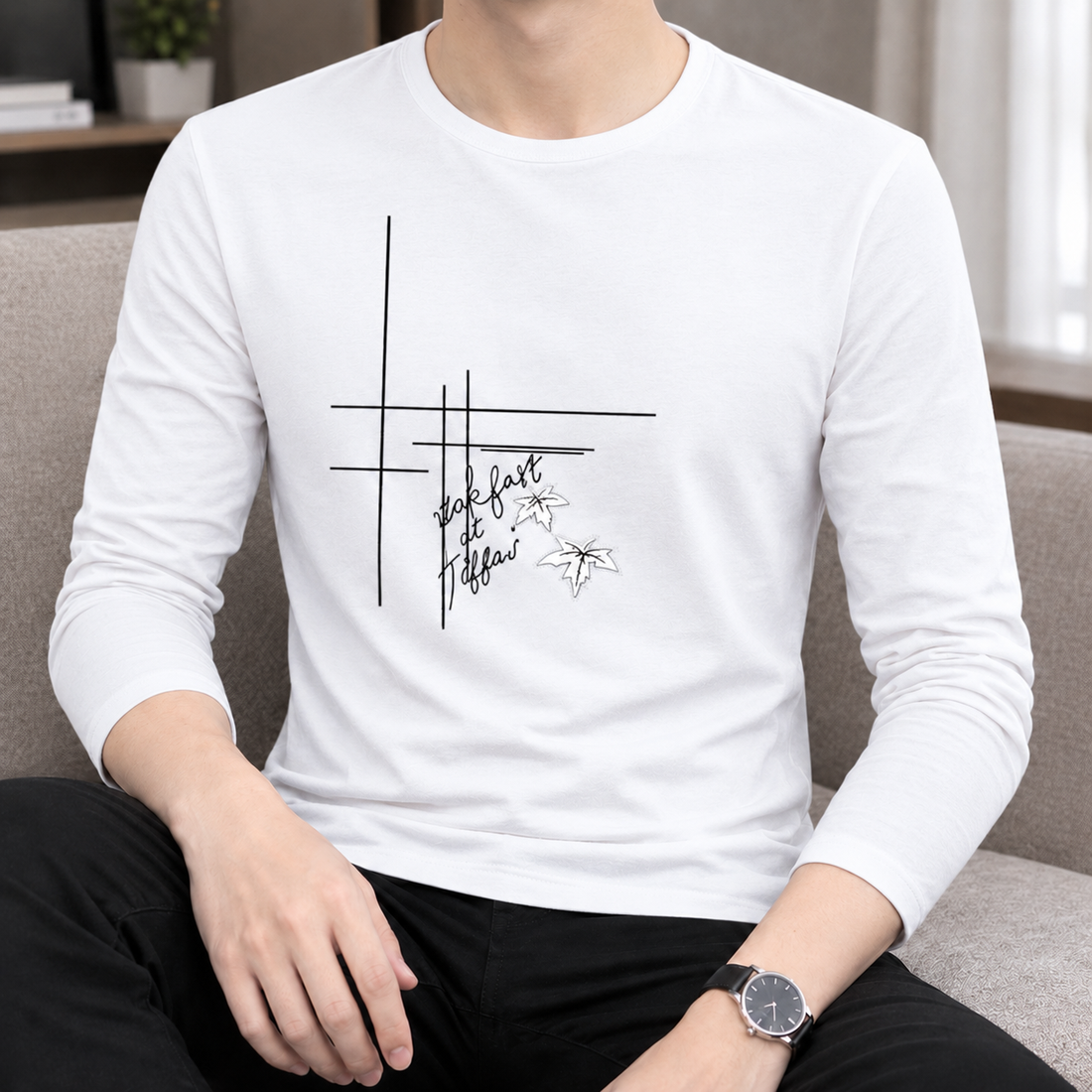 Marco Crew Neck Top - Bamboo Flower White