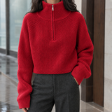 Genevieve-Jane Half-Zip Sweater - Red