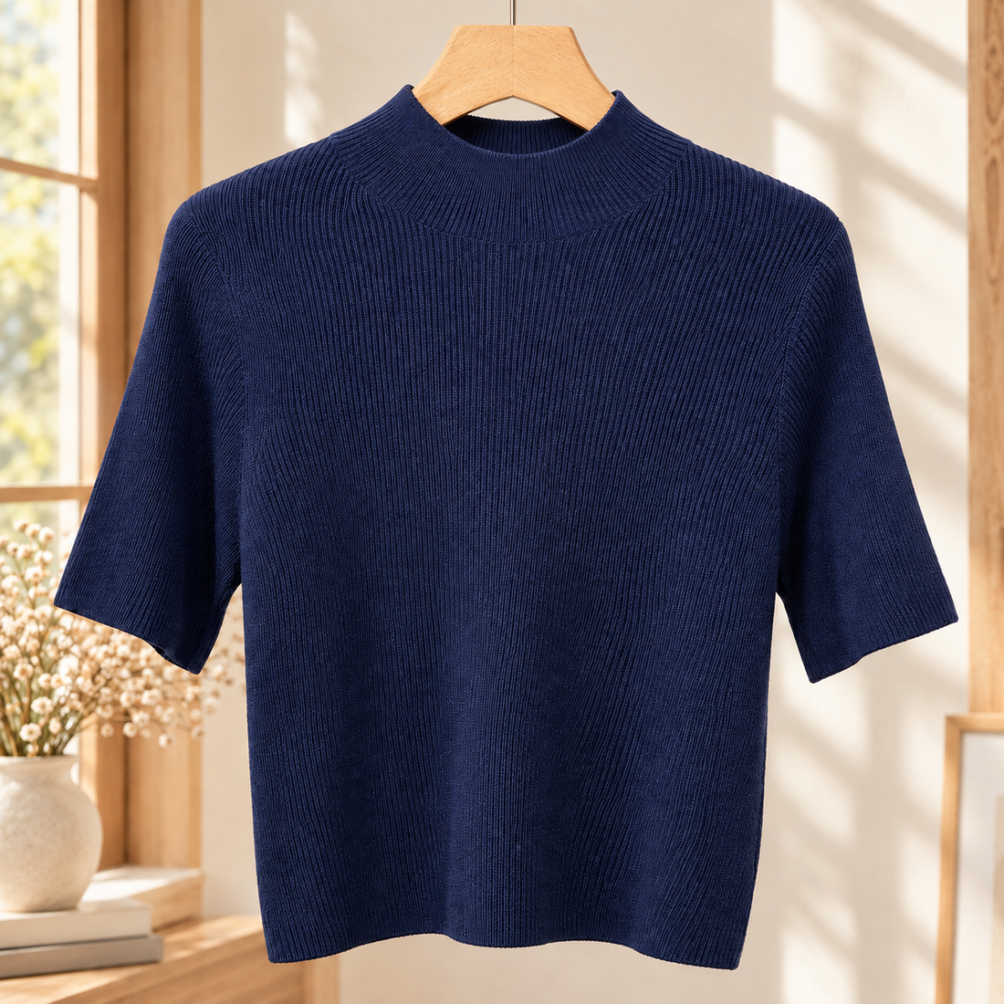 Quinn Mock Neck Top - Navy Blue