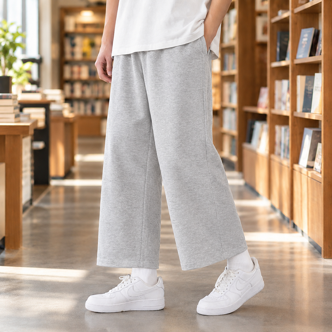 Valerian Wide Leg Pants - Light Gray Plus Velvet