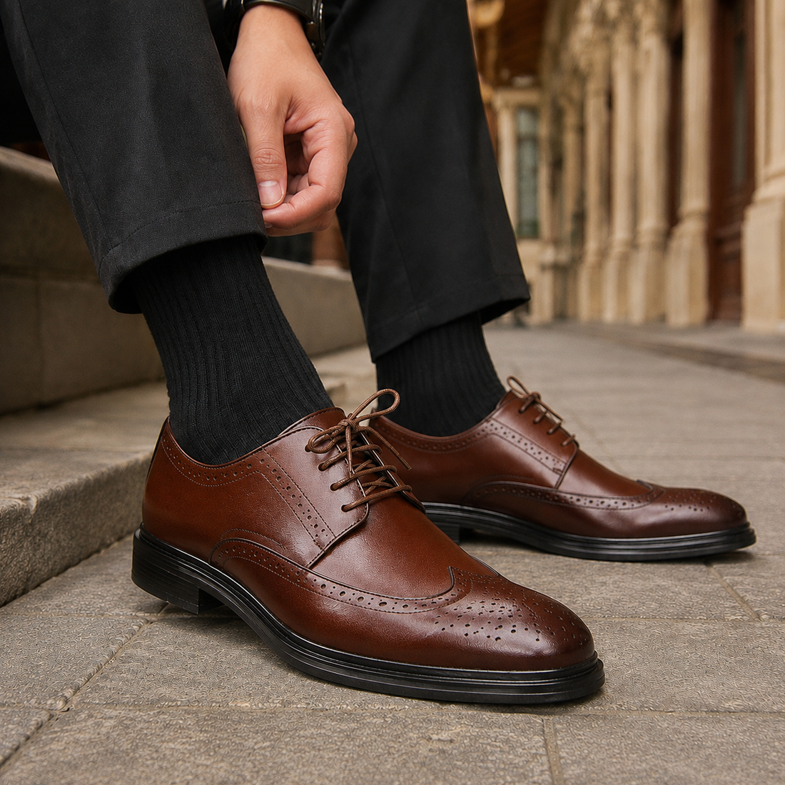 Landini Brogue Derbies - Dark Brown-heightened 6cm, Soft Bottom A