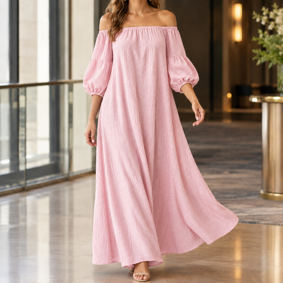 Beatrix-Rose Off Shoulder Dress - Pink