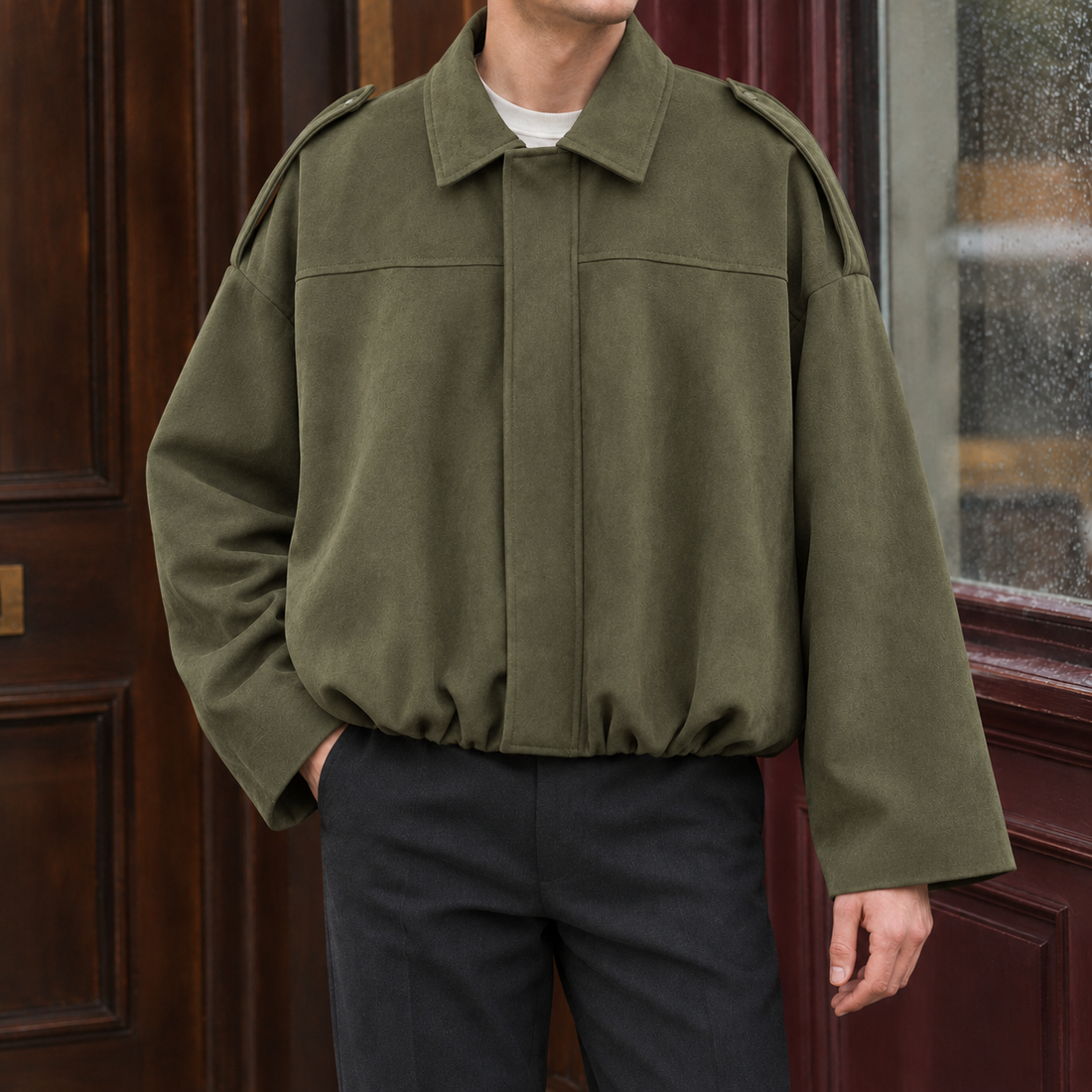 Marco Suede Bomber Jacket - Army Green