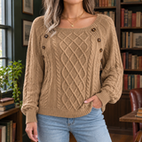 Fenna-Elise Square Neck Sweater - Khaki