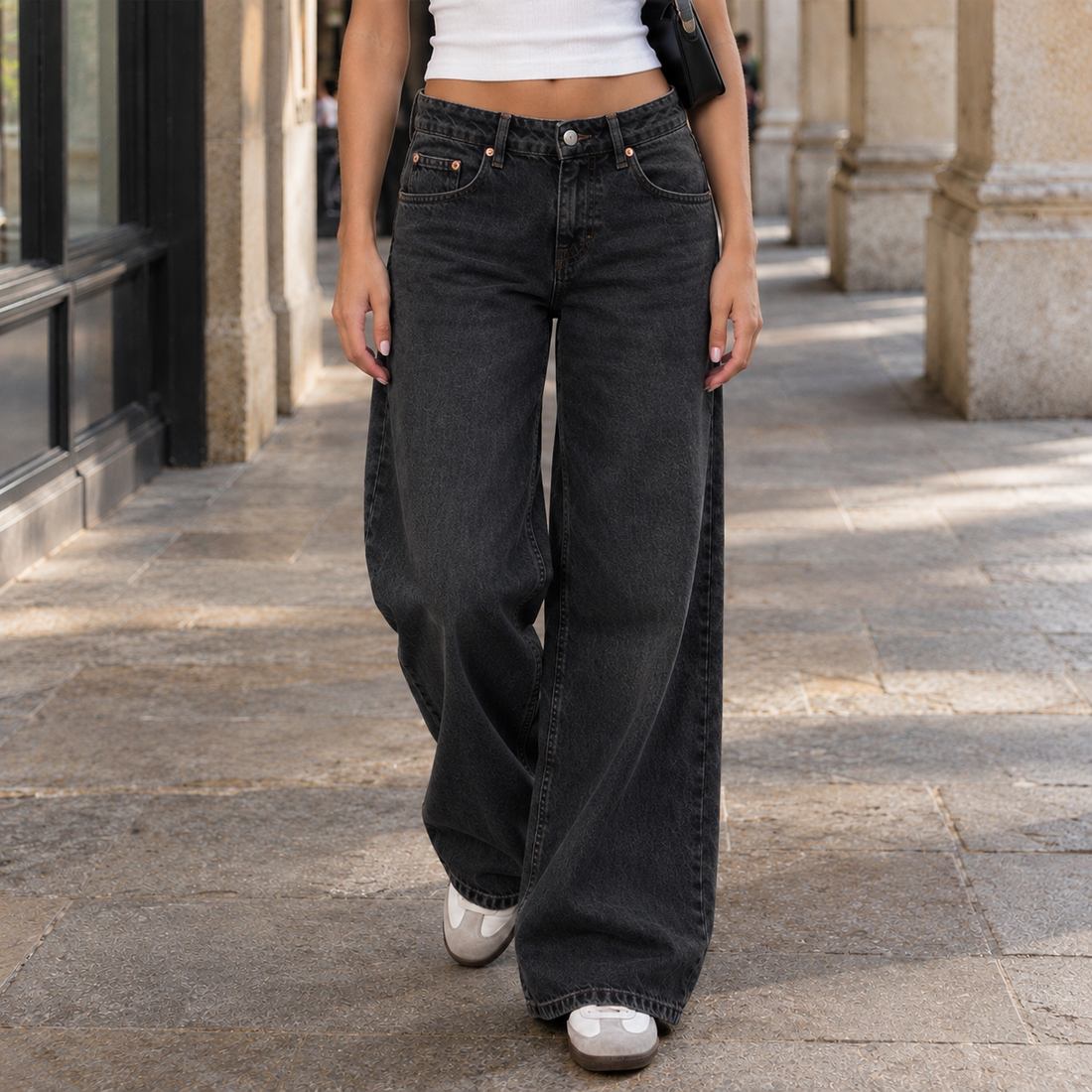 Edith-Louise Wide Leg Jeans - Black Gray