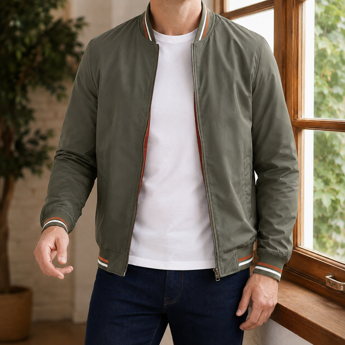 Rufus Lightweight Bomber Jacket - Olive Green