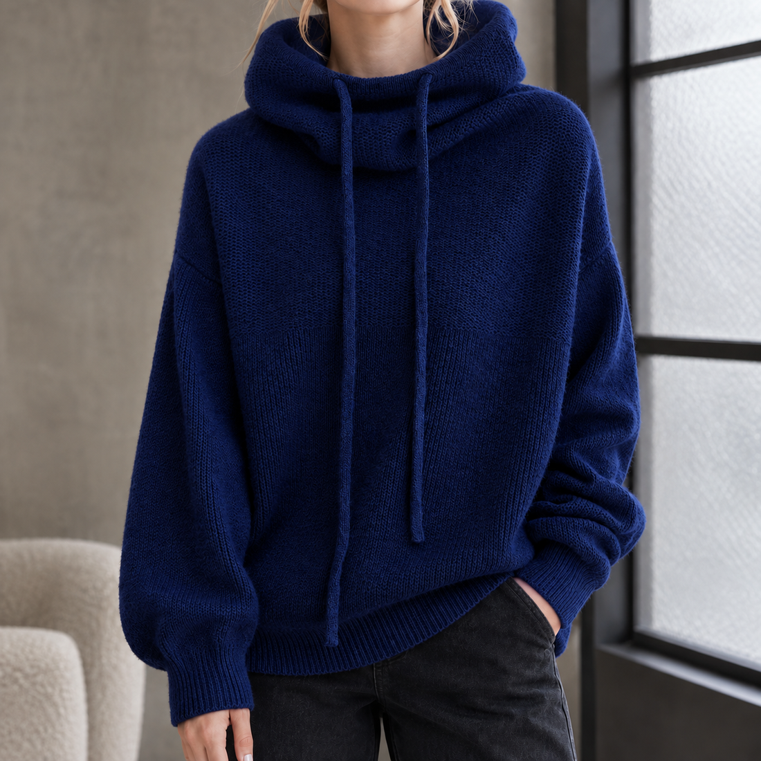 Delia-Jade Cowl Neck Sweater - Navy Blue