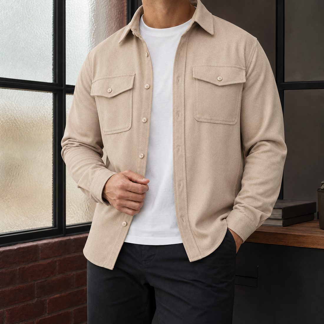 Dario Cotton Overshirt - Beige