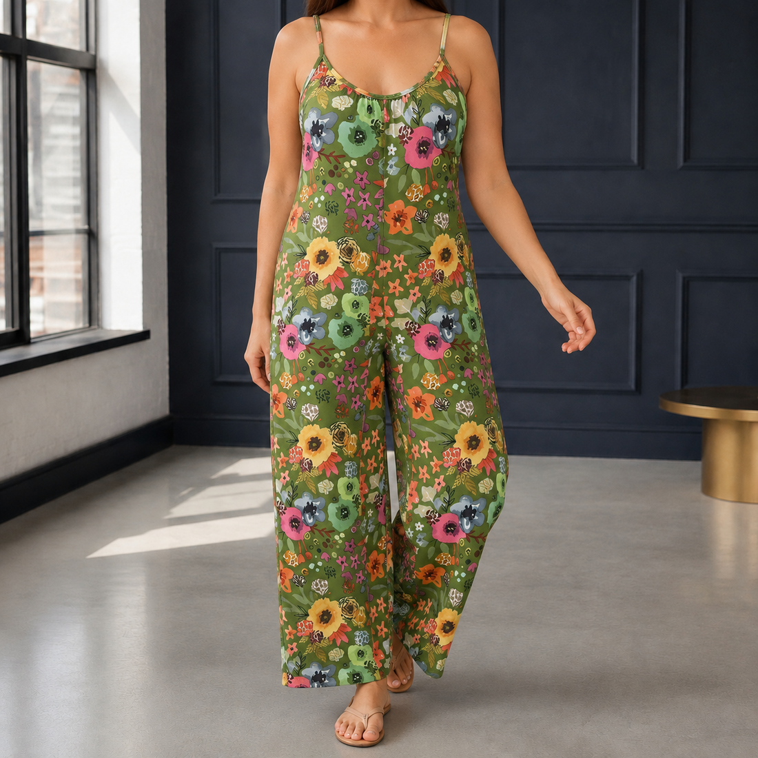 Lucia-Skye Scoop Neck Jumpsuit - Olive Green