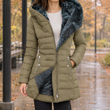 Gemma-Pearl Plush Lined Puffer Jacket - Khaki