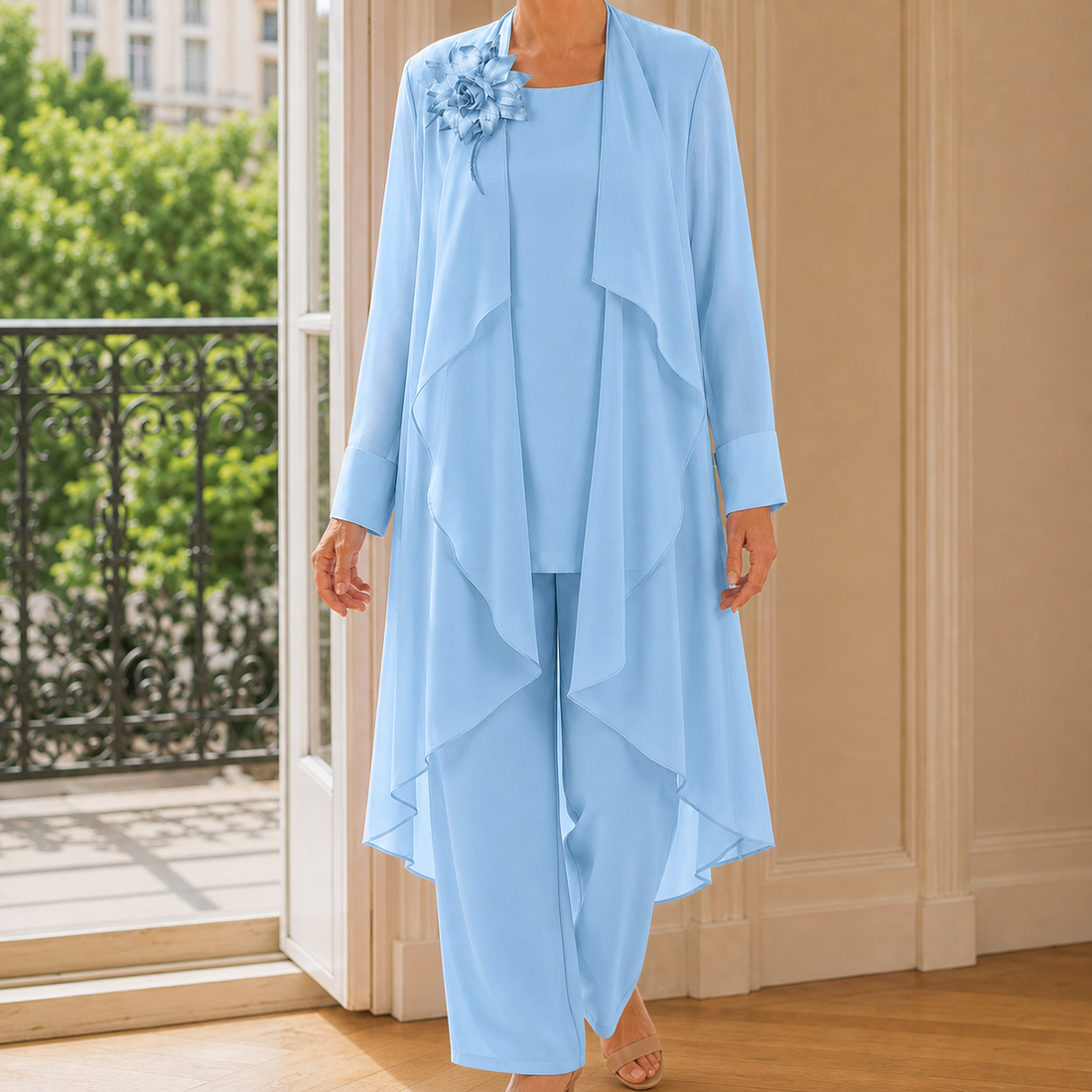 Mina-June Chiffon Pantsuit - Blue