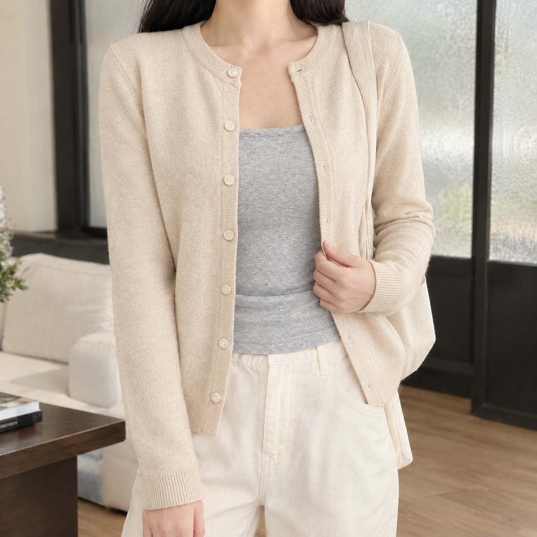 Solene-June Slim Cardigan - Apricot
