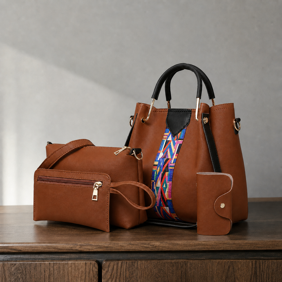 Arcuri Geo Handbag Set - Brown