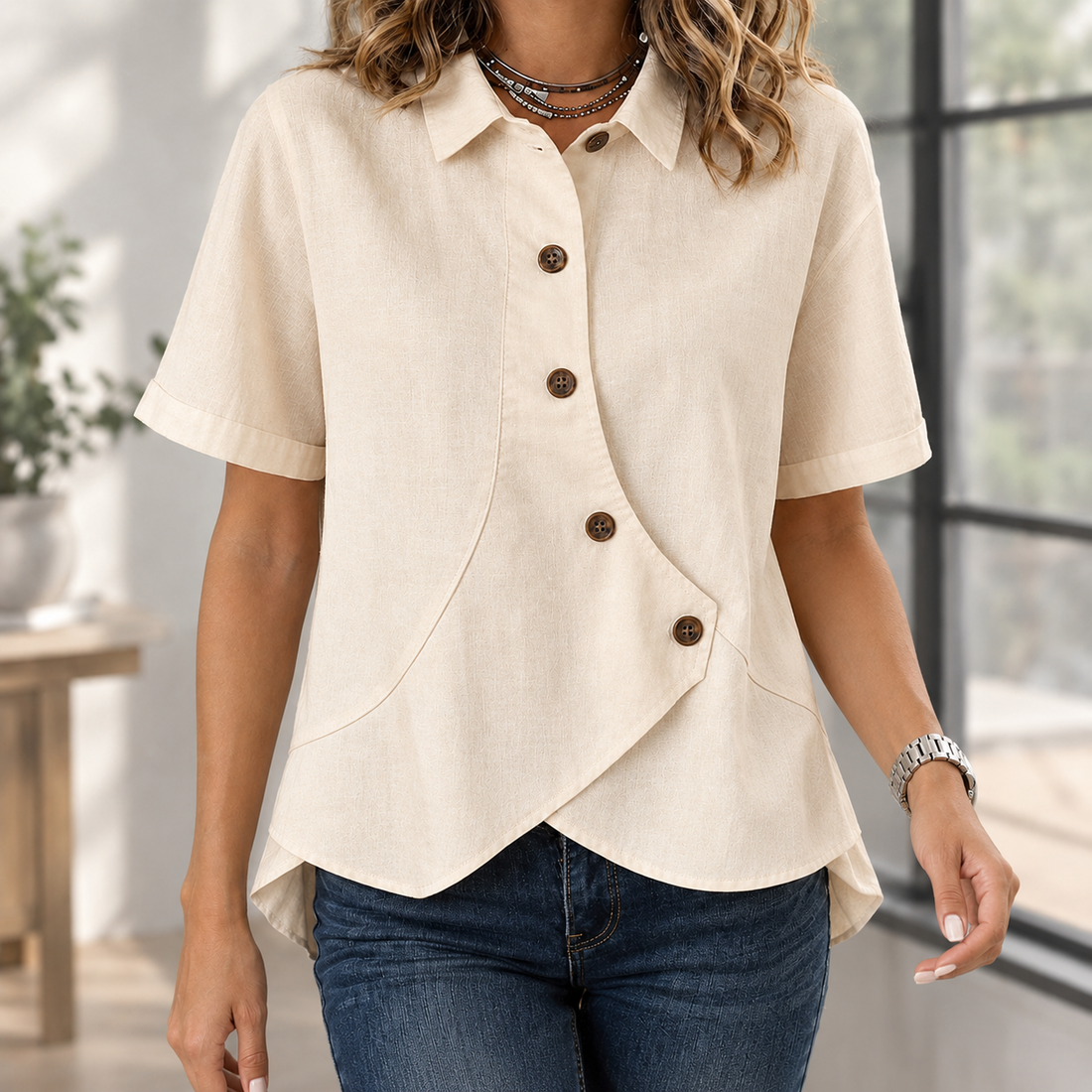 Pomeline-Louise Asymmetric Shirt - Apricot