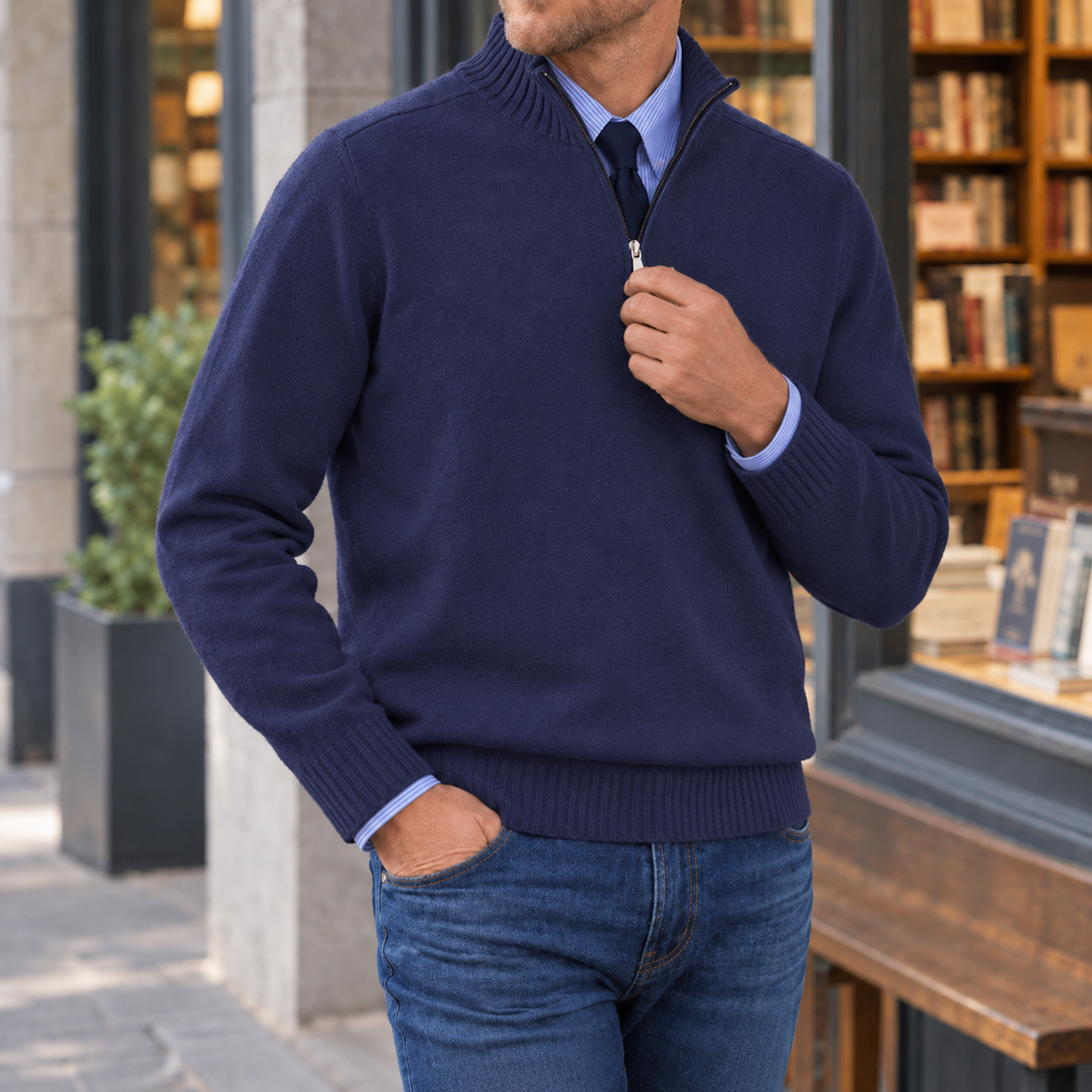 Oliver Quarter Zip Sweater - Dark Blue