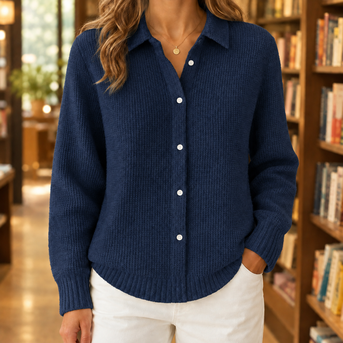 Sabina-Skye Collared Sweater - Navy Blue