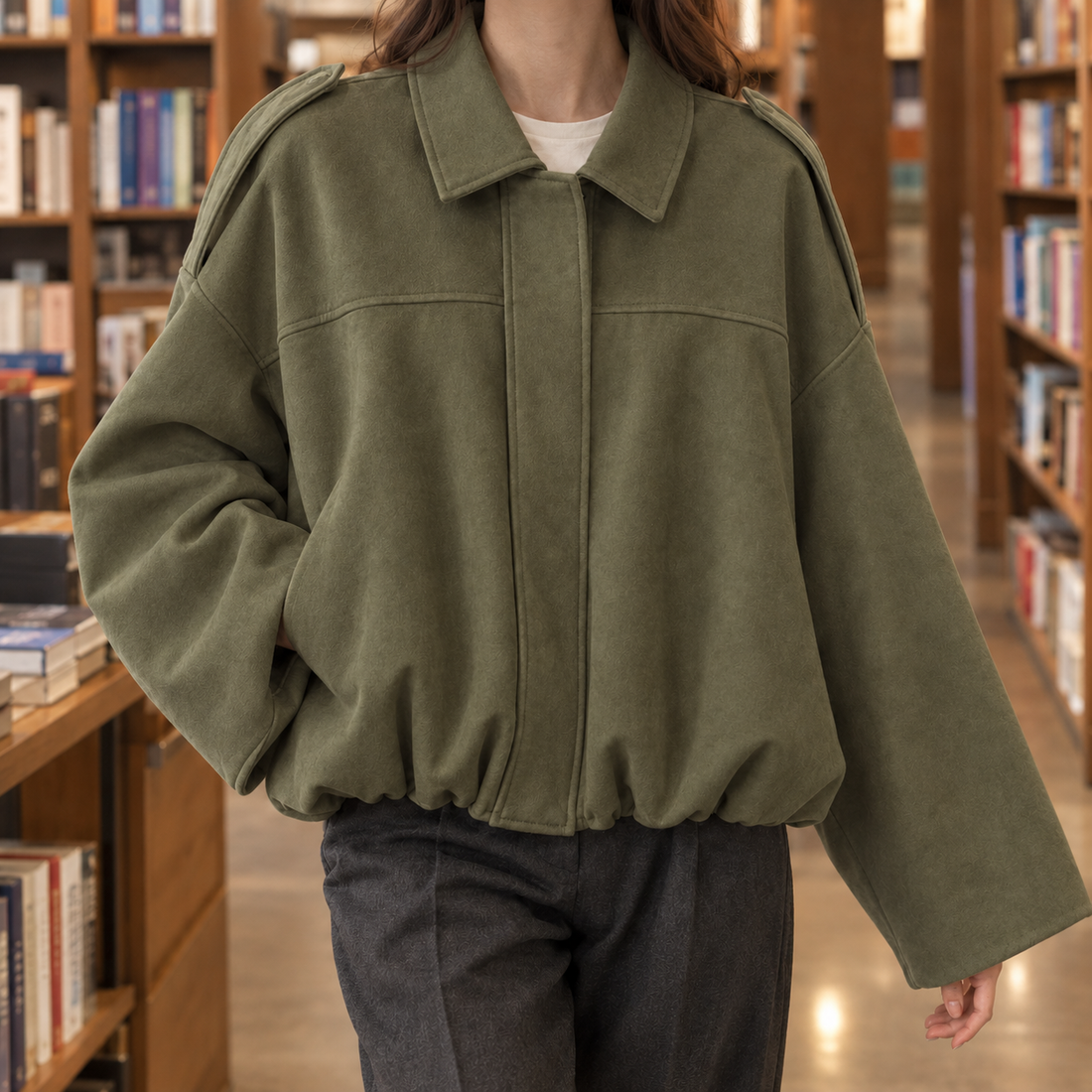 Clemence-Marie Suede Bomber Jacket - Army Green