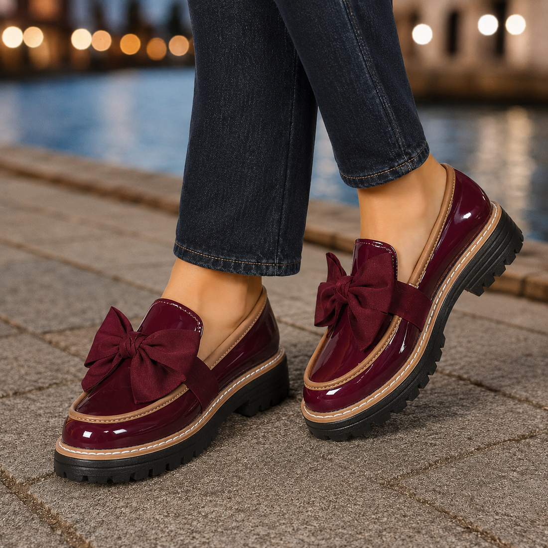 Cortona Bow Loafers - Wine Red