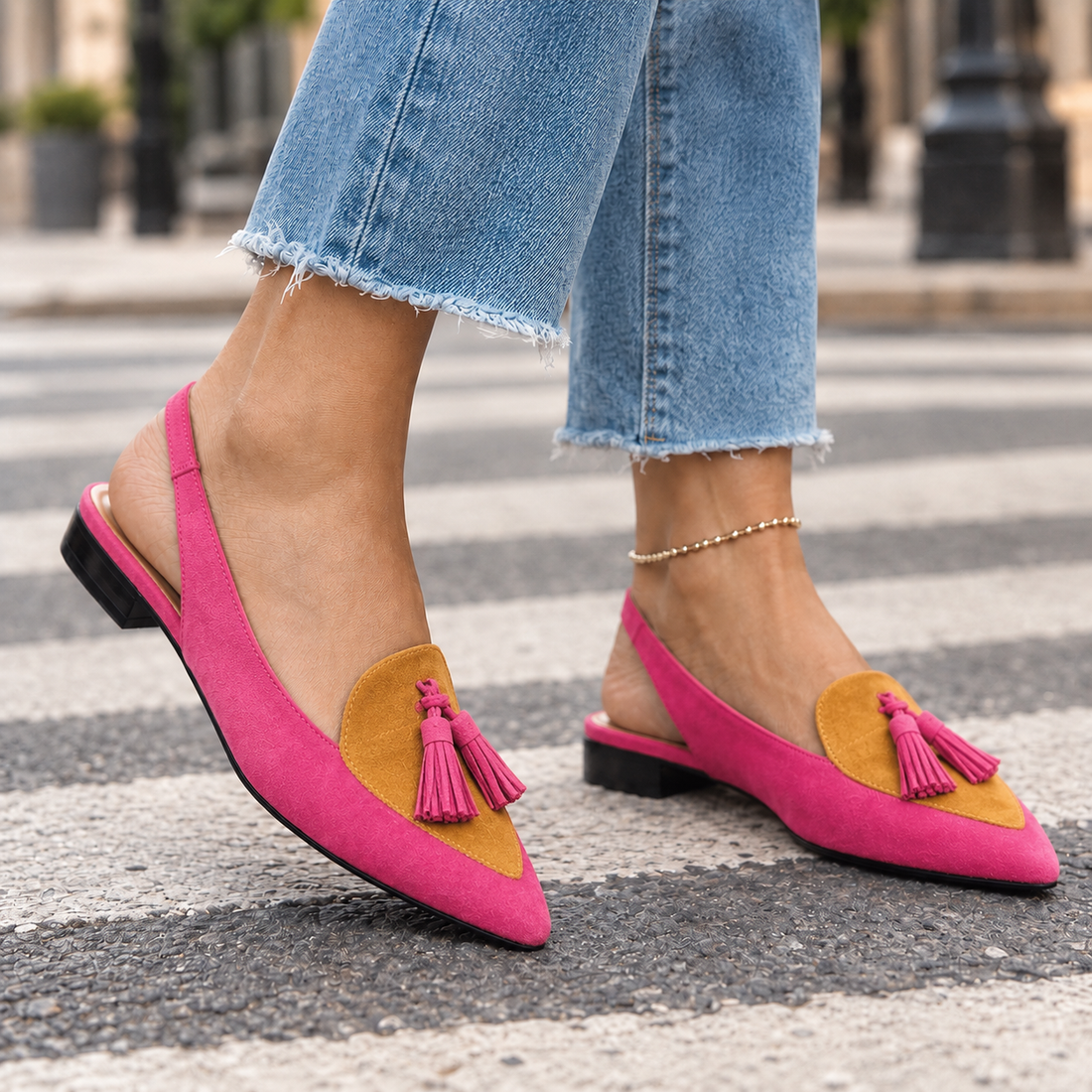 Rimini Tassel Slingbacks - Pink And Mustard