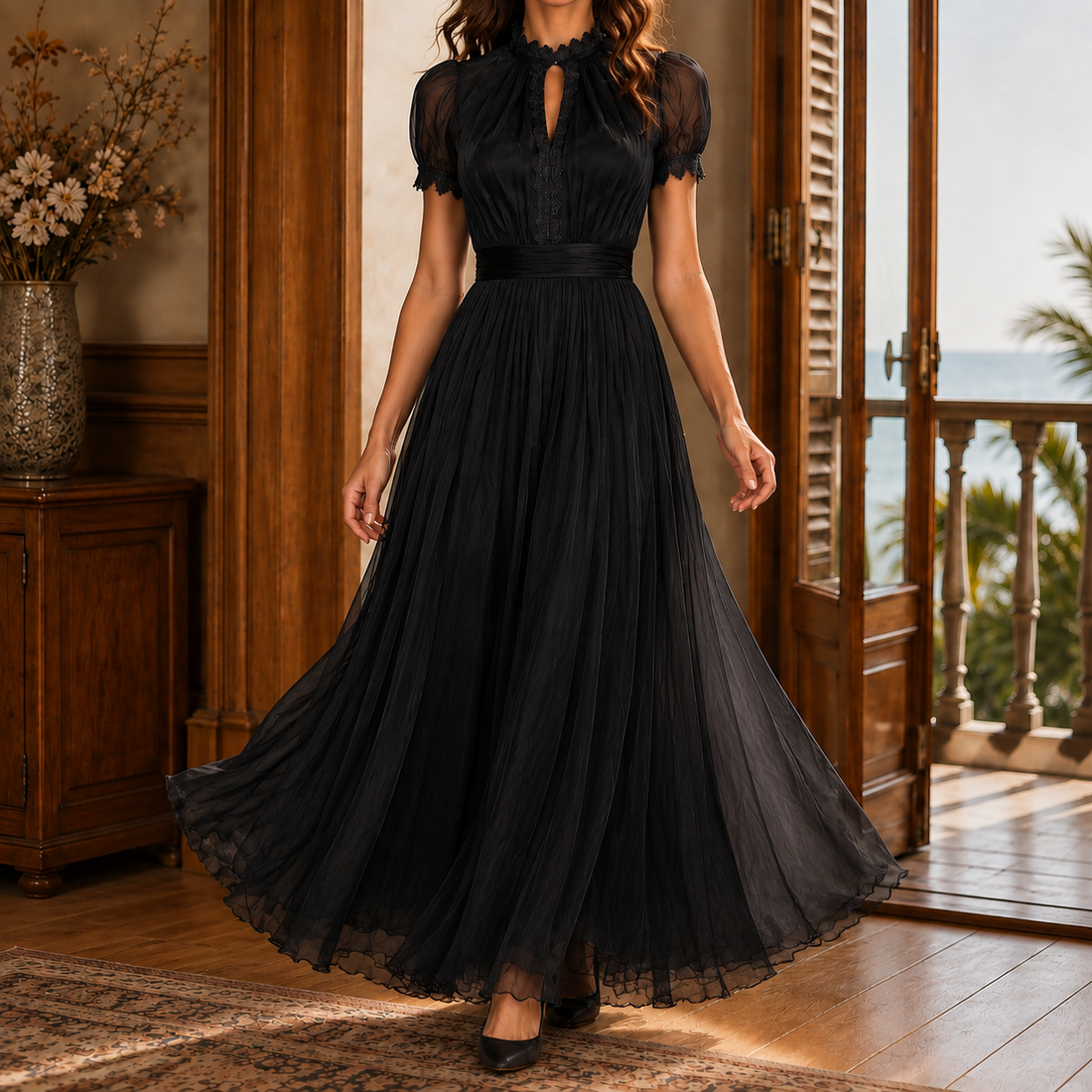 Theodora-Mae Keyhole Maxi Dress - Black