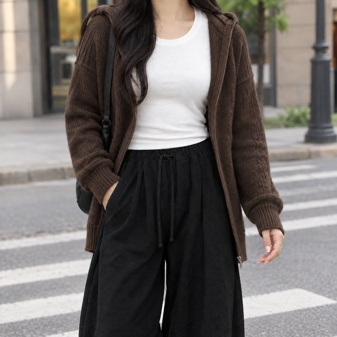 Molly-Eve Relaxed Wide-Leg Cardigan - Dark Coffee