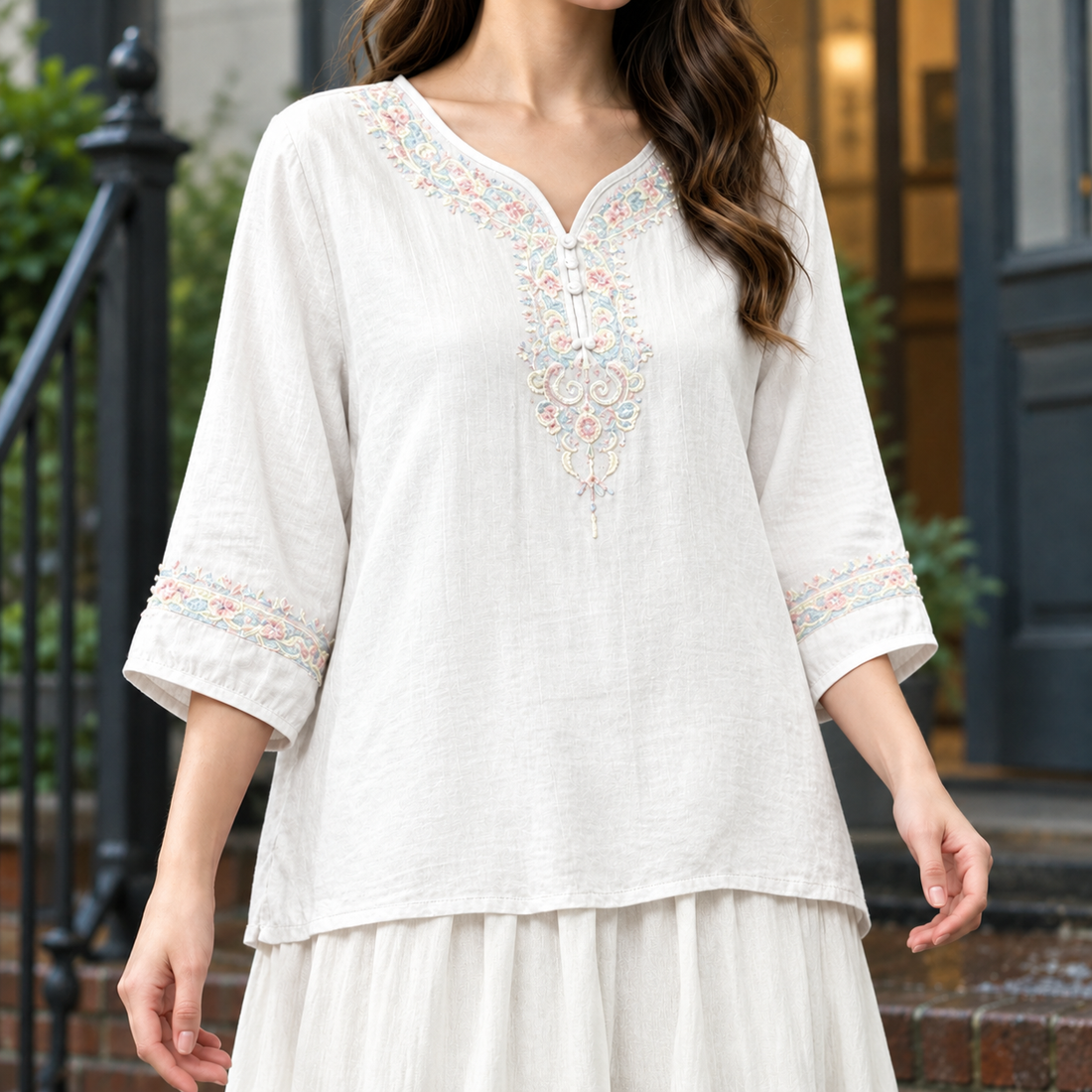Constance V Neck Blouse - White