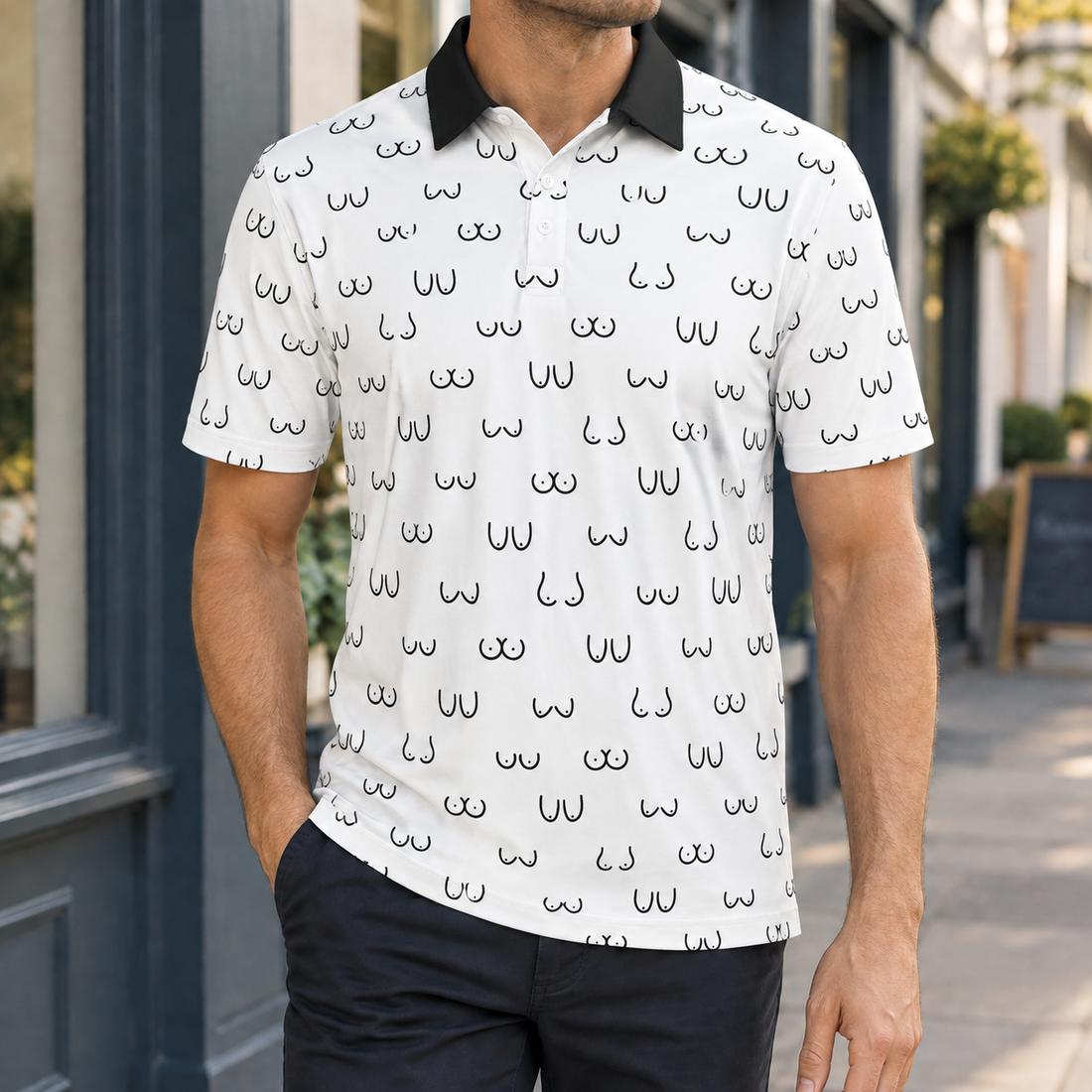 Austin Printed Polo - White Black Collar