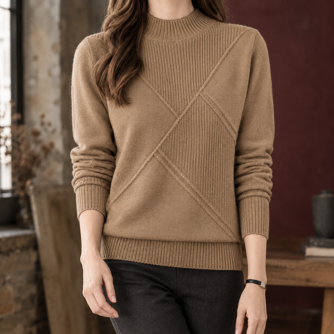 Paloma-Claire Geometric Sweater - Camel