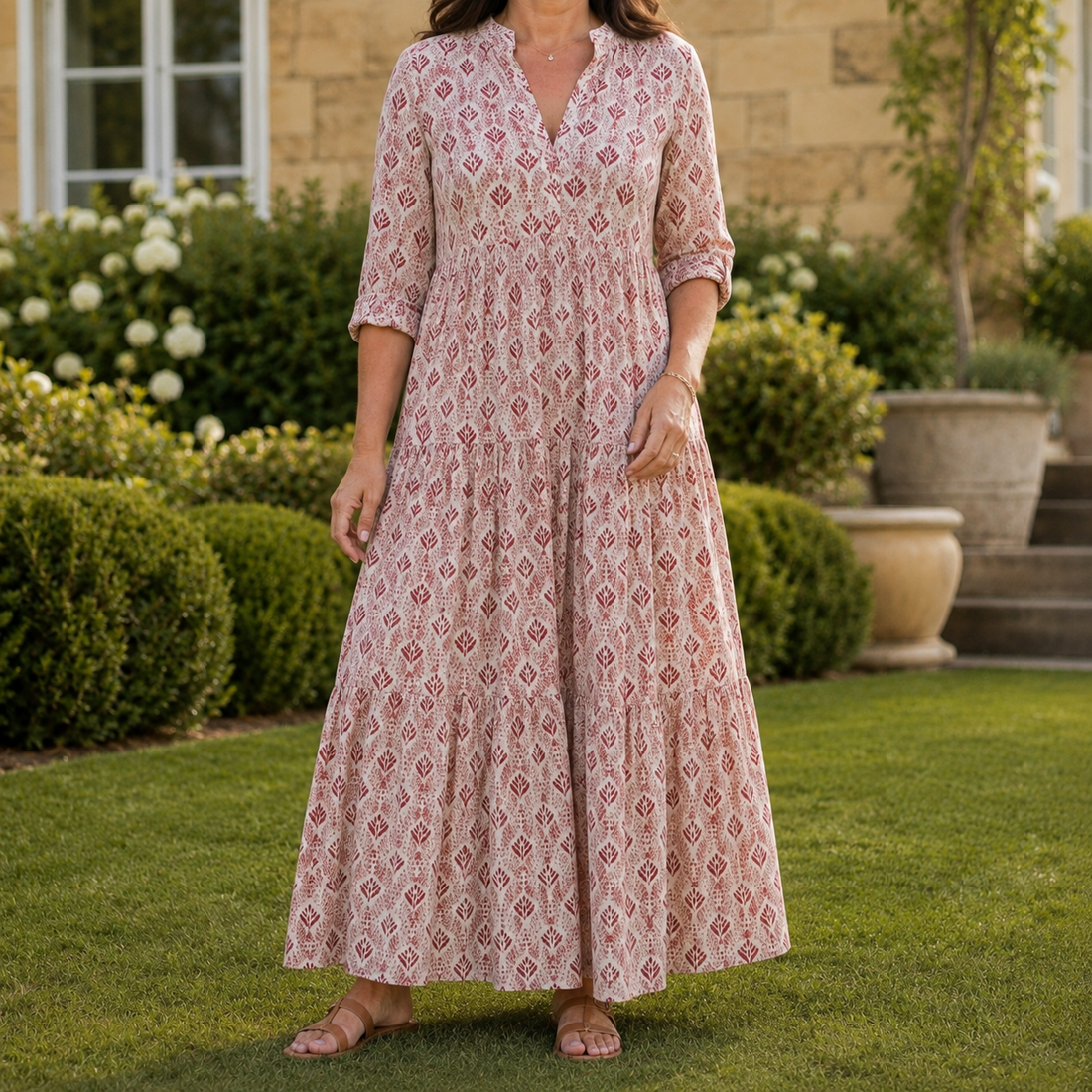 Honora Tiered Maxi Dress - Red