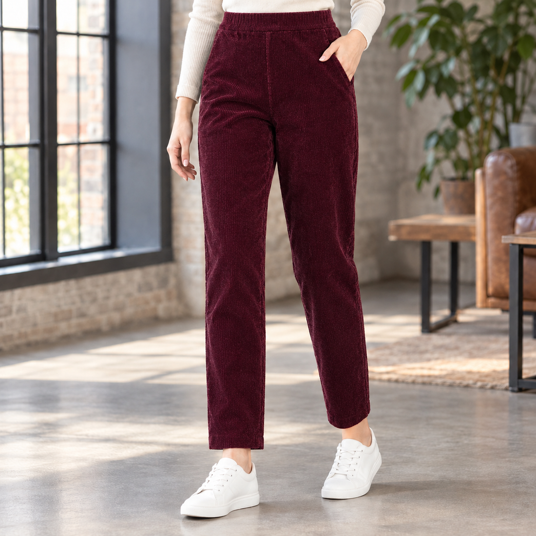 Christabel-Louise Tapered Pants - Wine Red Cashmere