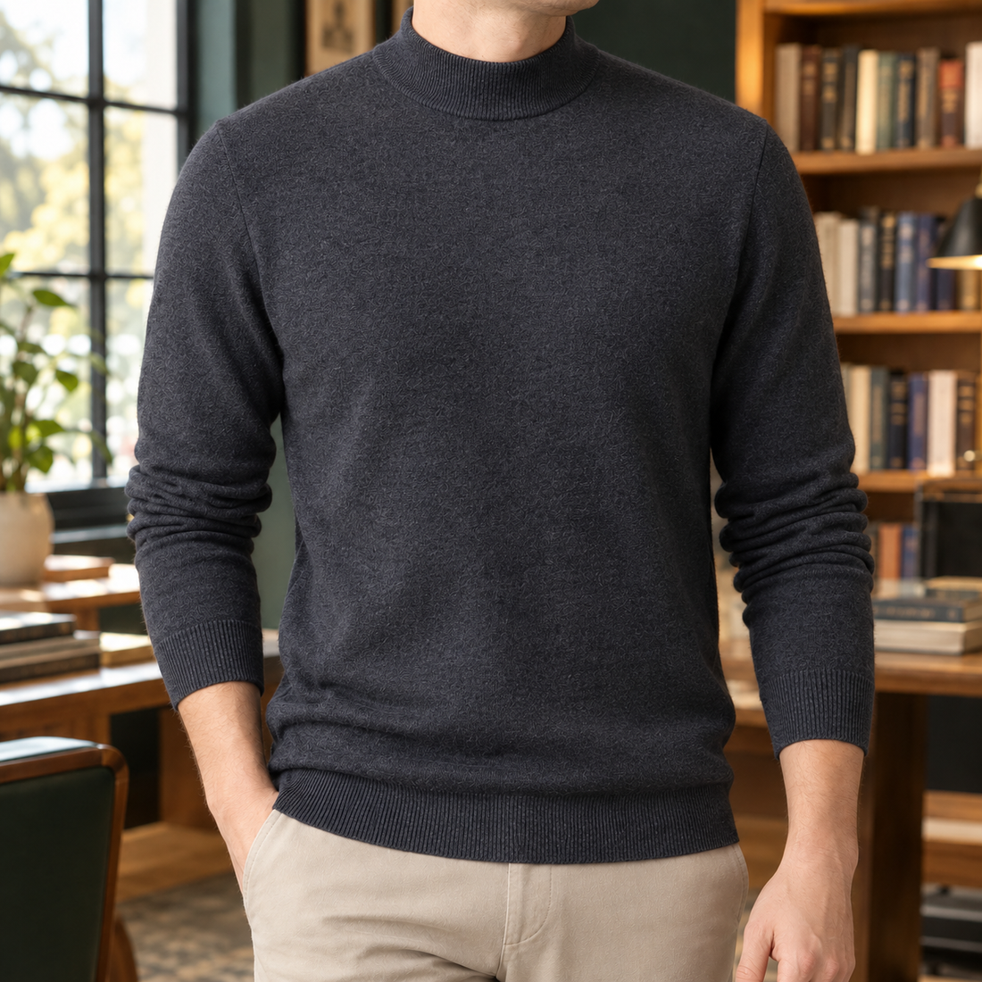 Austin Mock Neck Sweater - Dark Gray