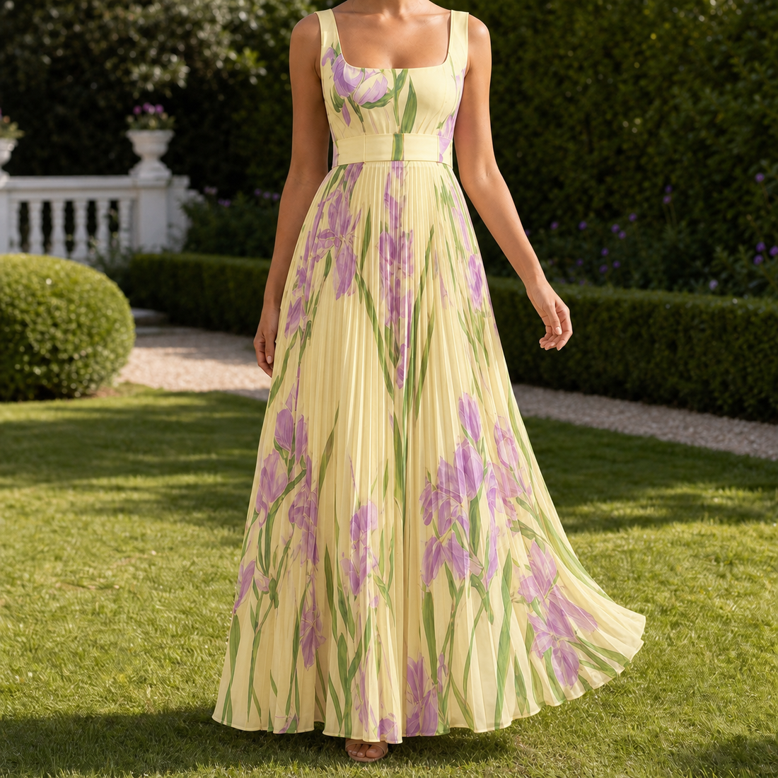 Orla-Grace Pleated Maxi Dress - Yellow Purple