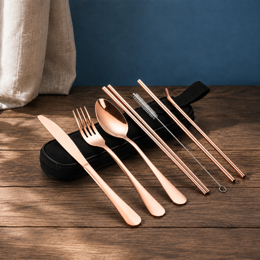 Caleb Travel Cutlery Set - Rose Gold