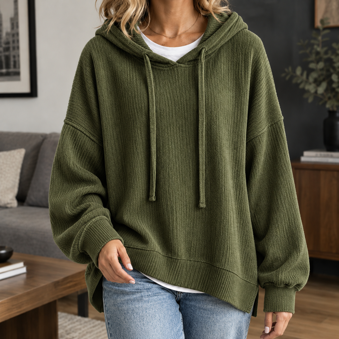 Tara Ribbed Hoodie - Army Green