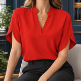 Philippa Split Neck Blouse - Red