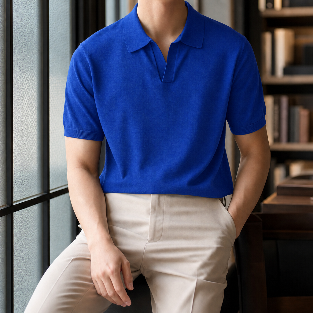 Austin Open Collar Polo - Blue