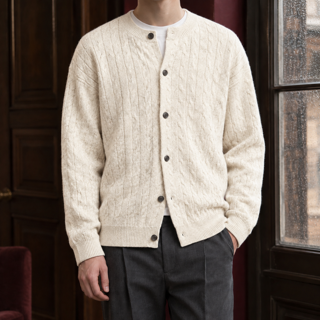 Brandon Cable Cardigan - Apricot
