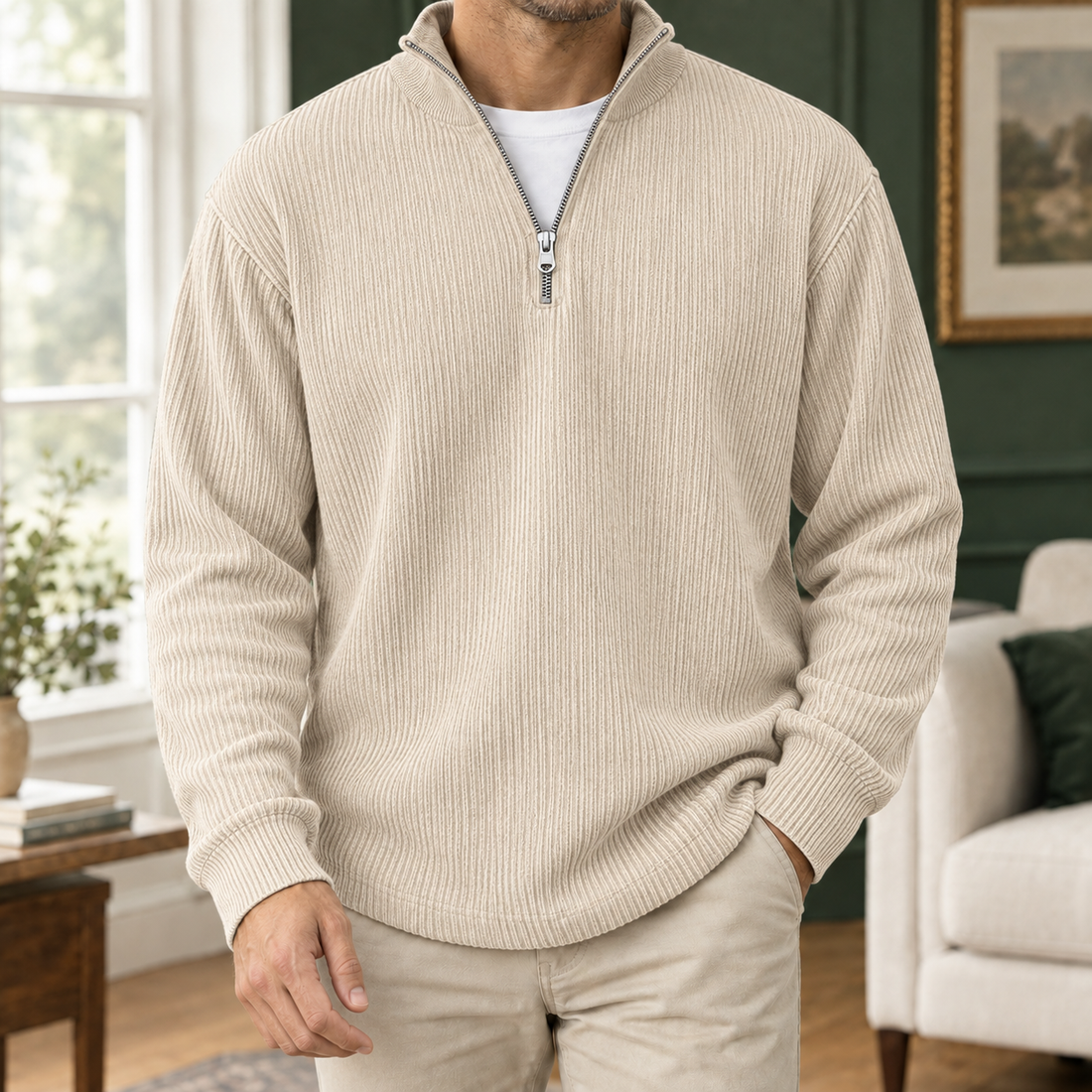 Blake Ribbed Pullover - Beige