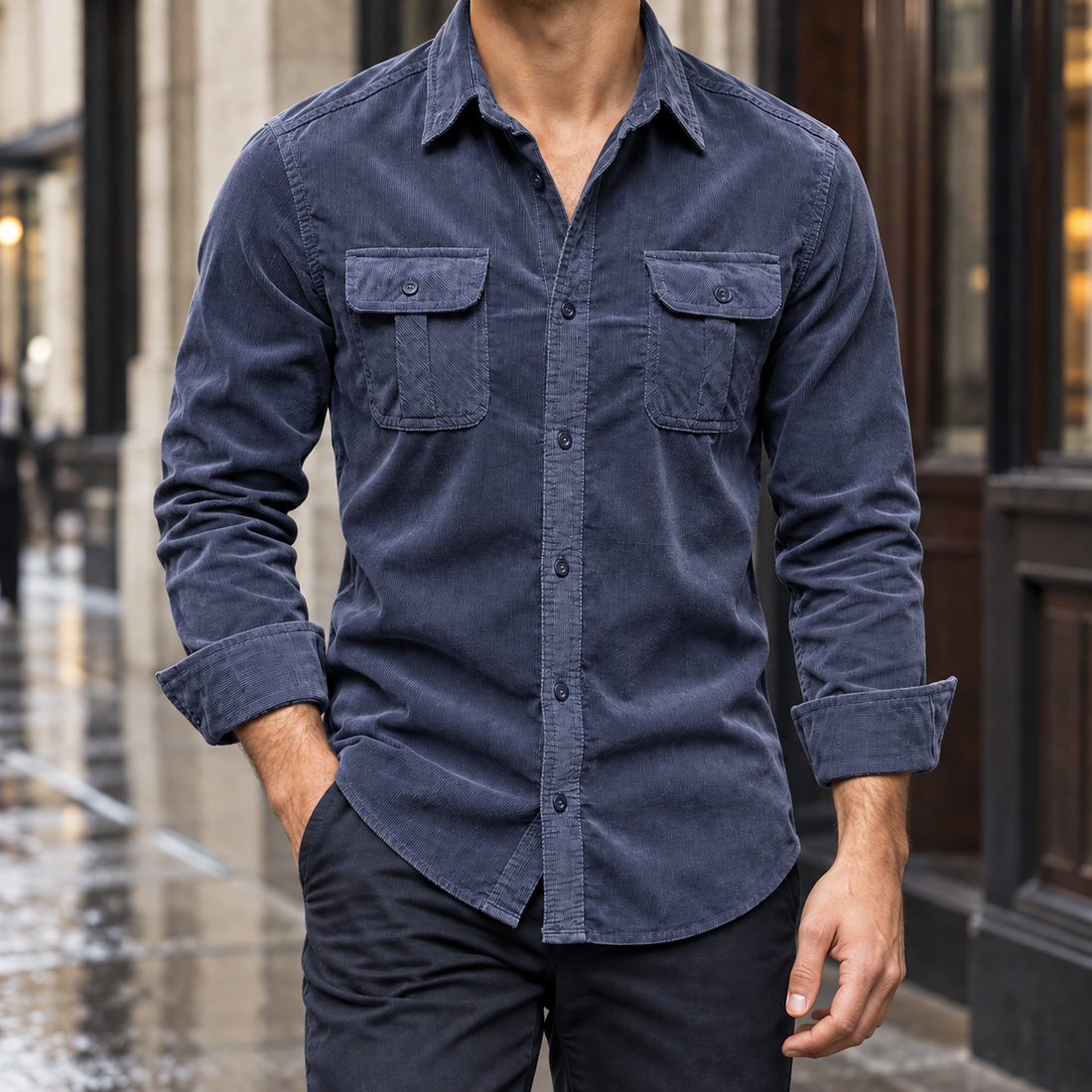Florian Corduroy Overshirt - Navy