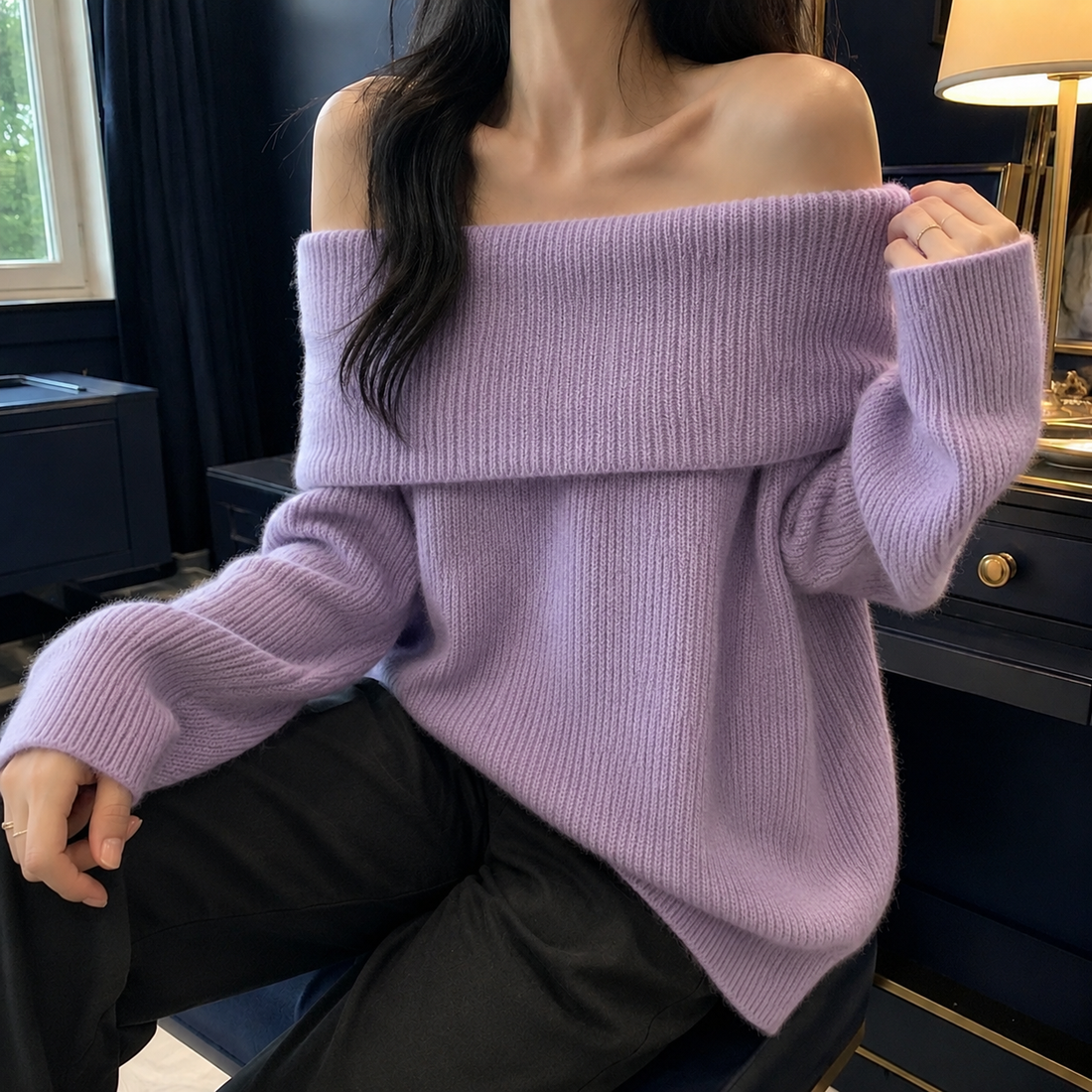 Aubrey Off-Shoulder Sweater - Purple
