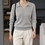 Xaviera-Elise Ribbed Polo Sweater - Light Gray
